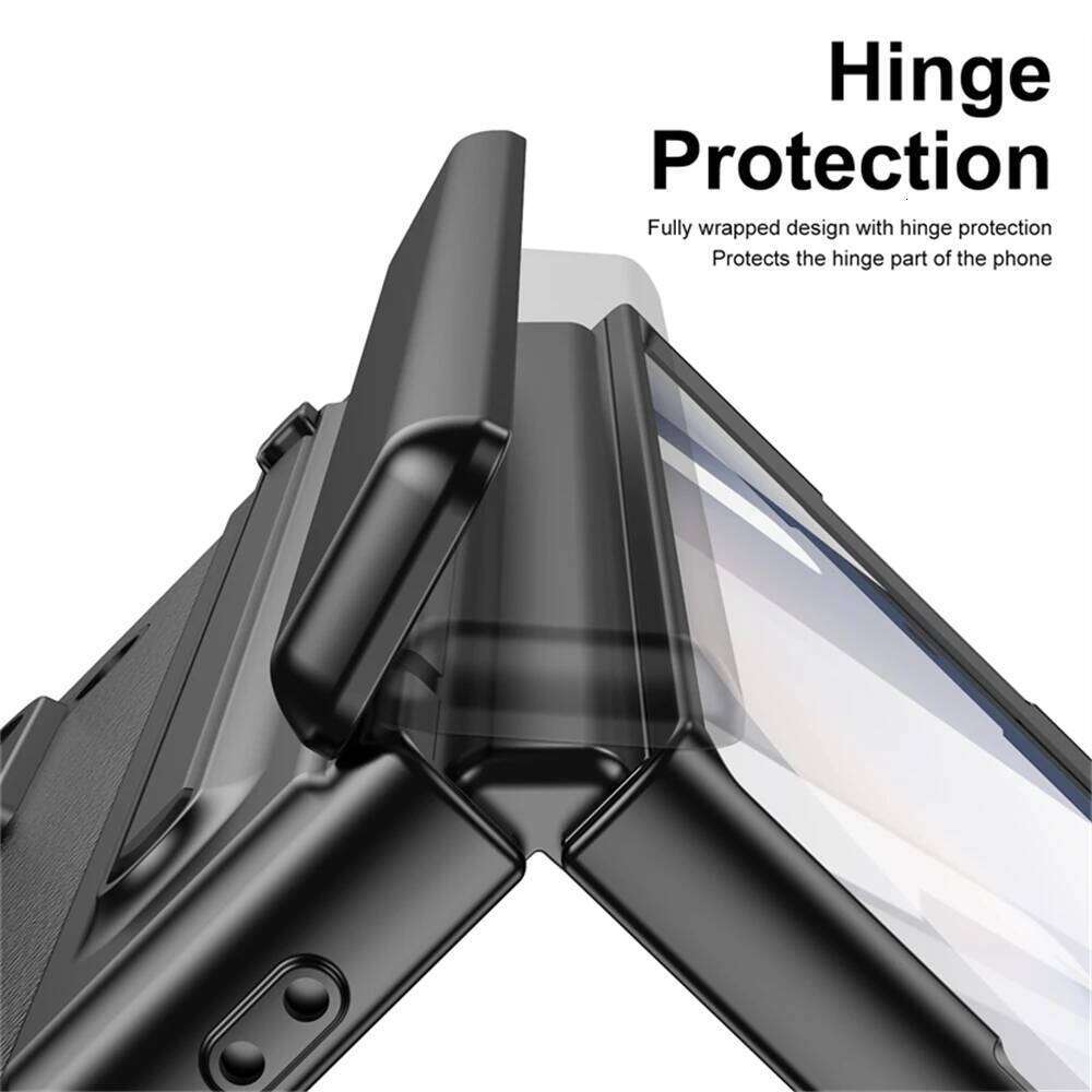 For Samsung 6 5 4 3 Leather Hinge Phone Case Outer Screen Glass S Pen Slot Protective Cover for Galaxy Z Fold 7