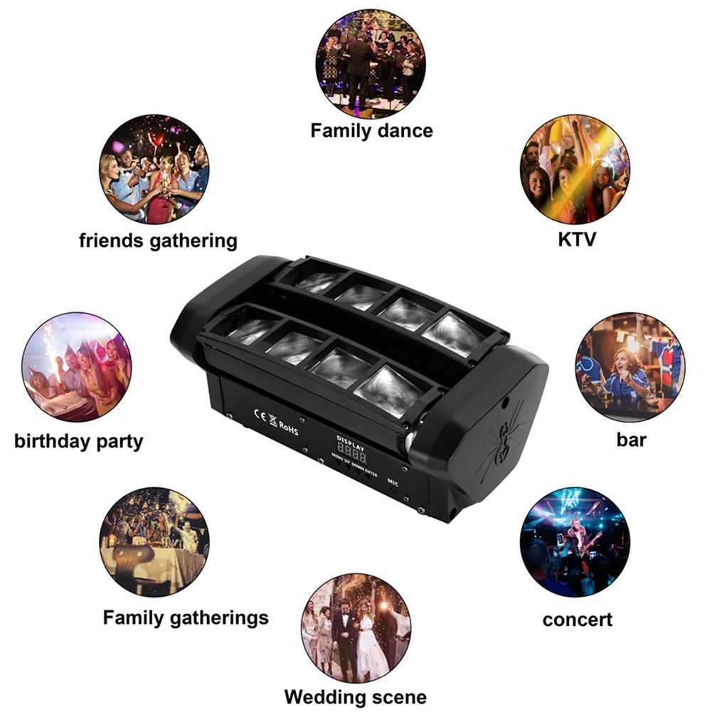 Yiflamefly Spider Stage Light Moving Head Light with 8x10W RGB LEDs Beam DJ Lights For Party Disco Wedding Live Stage LightingXJ250527
