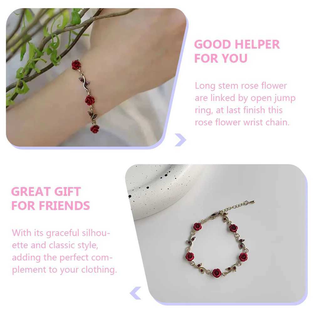 Rose Bracelet Flower Wrist Chain Red Valentines Day Gift Adjustable Romantic Charm Bangle Gifts W250526