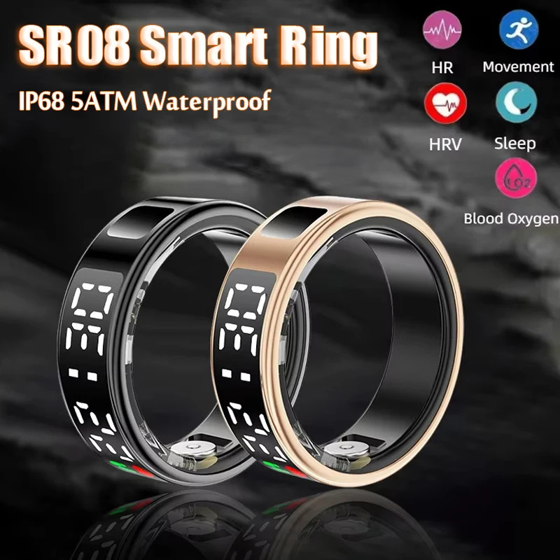 SR08 Smart Ring Men Women LED Display Screen Bluetooth Heart Rate Blood Oxygen Monitoring Multi Sports Mode IP68 5ATM Waterproof 250519