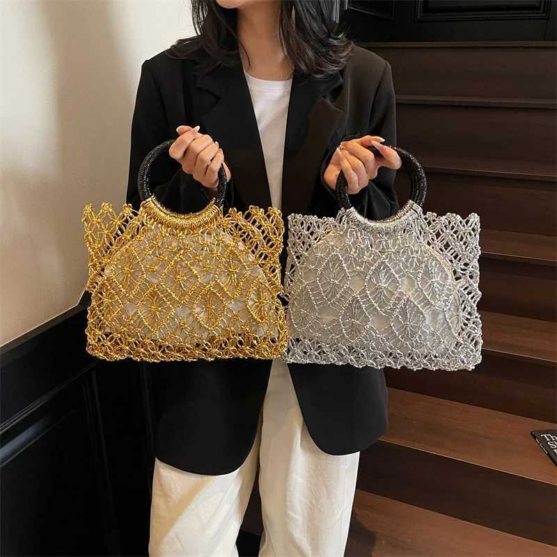 MOODS Handmade Woven Design Round Handle Handbags For Women Eco-friendly Craft Paper Hollow-out Luxury Designer Top-handle Bags W250527