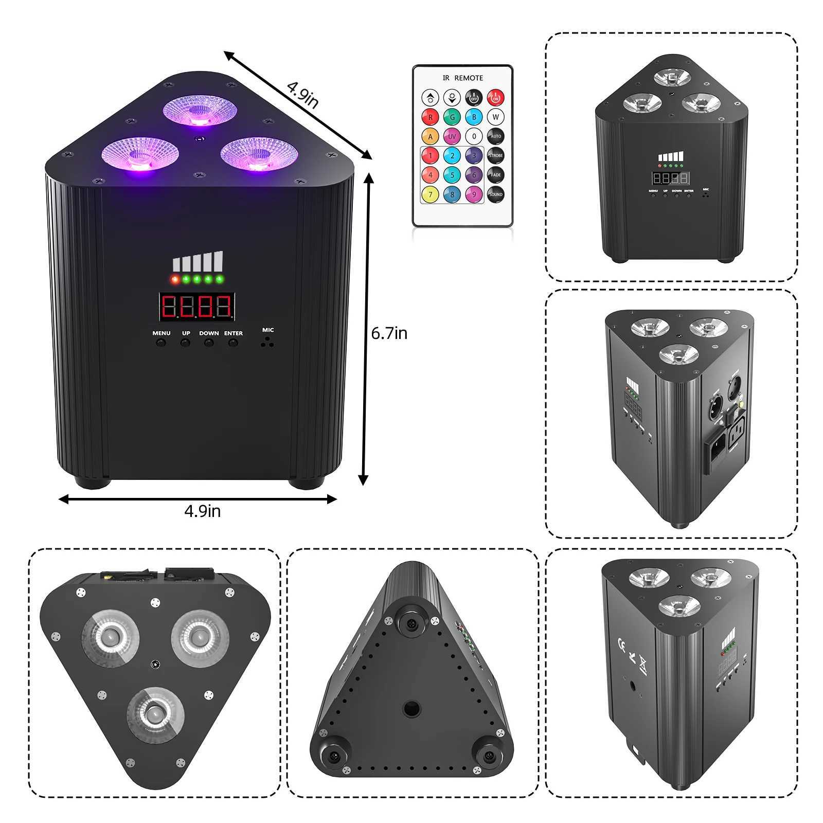 UKing 4PCS 4in1 RGBW LED Battery Par Light 3x4W Triangle Wash Wall Light DMX512 Wireless Effect Light for Concert Disco PartyXJ250527