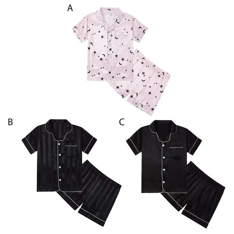 Summer Chiffon Striped Black Pajama Set for Boys 514 Years Teens Girls Clothes Set 250527