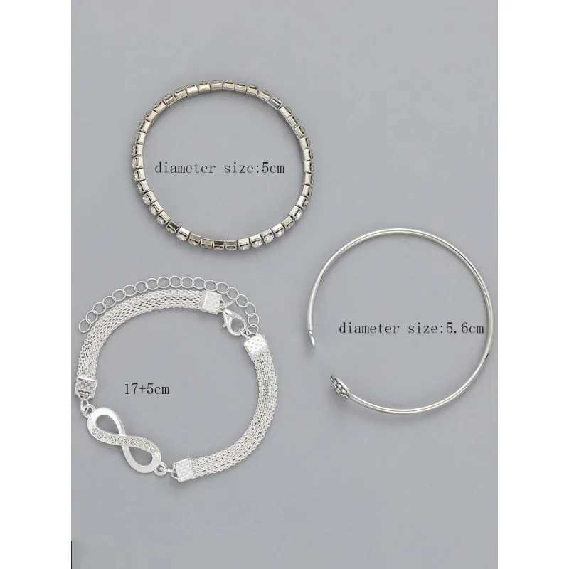 Vintage Set Silver Color Crystal Rhinestone Heart Bracelets for Women Fashion Geometric Adjustable Infinity Cuff Bangle Jewelry W250526