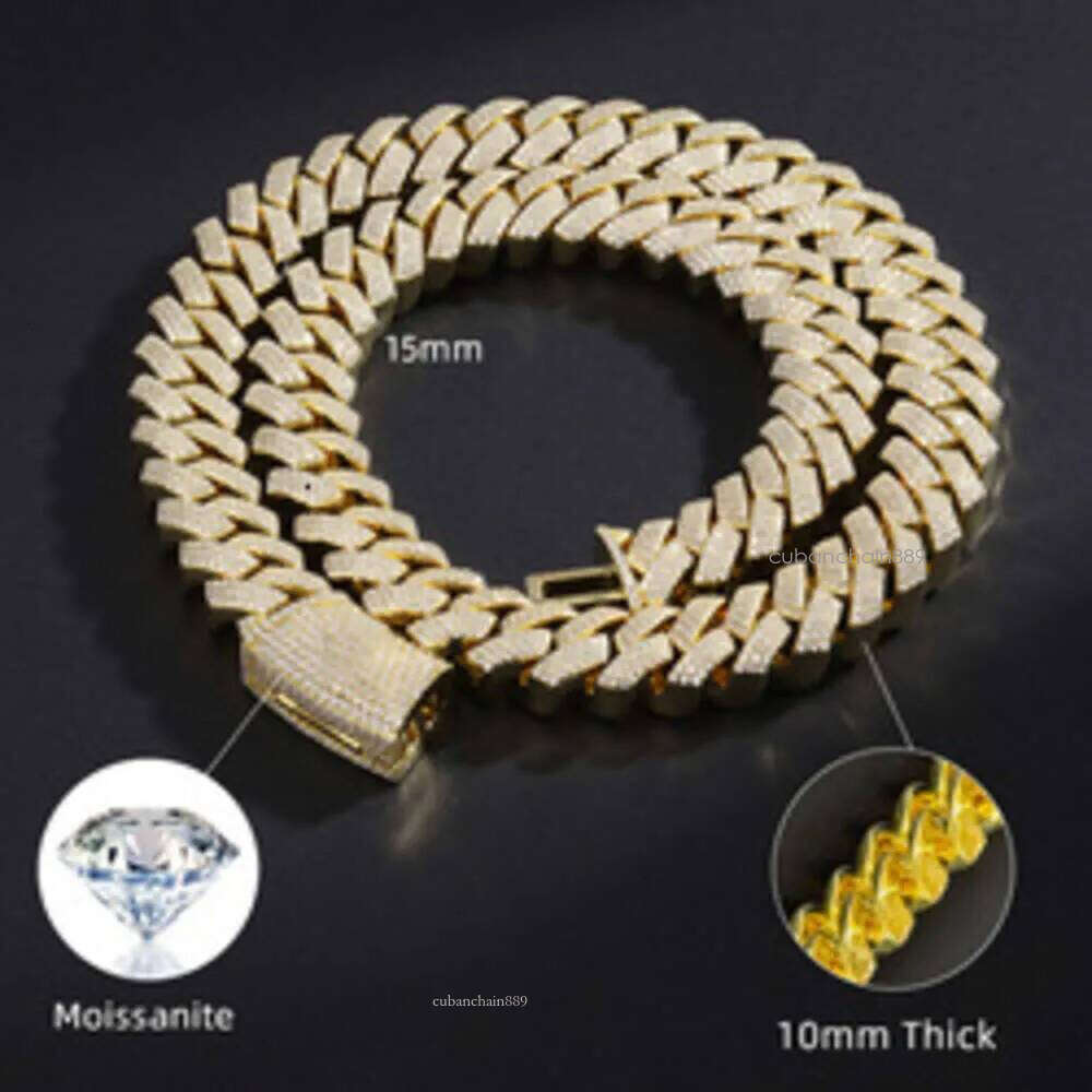 Necklace moissanite chain cuban link chainHip Hop Jewelry Custom VVS Lab Dia Mossinate Chain Men 14k Gold Vermeil