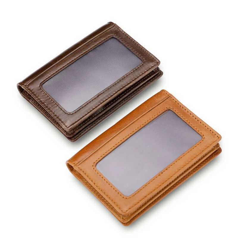 RFID Cow Leather Business Card Holder with Transparent Window Small Wallet for Men Slim ID Name Tags for Card Cases Z250527