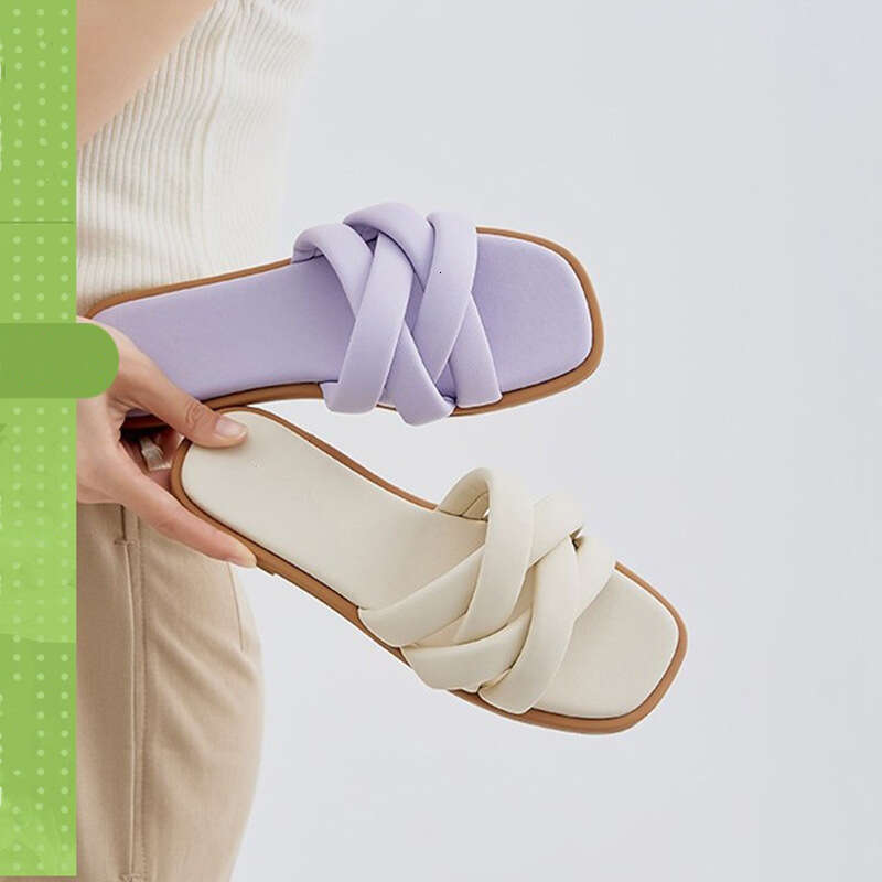 Genuine Leather Cross Woven Strap Slippers for Women Summer Outdoor 2025 New Fashion Casual Soft Flat Beach Sandals