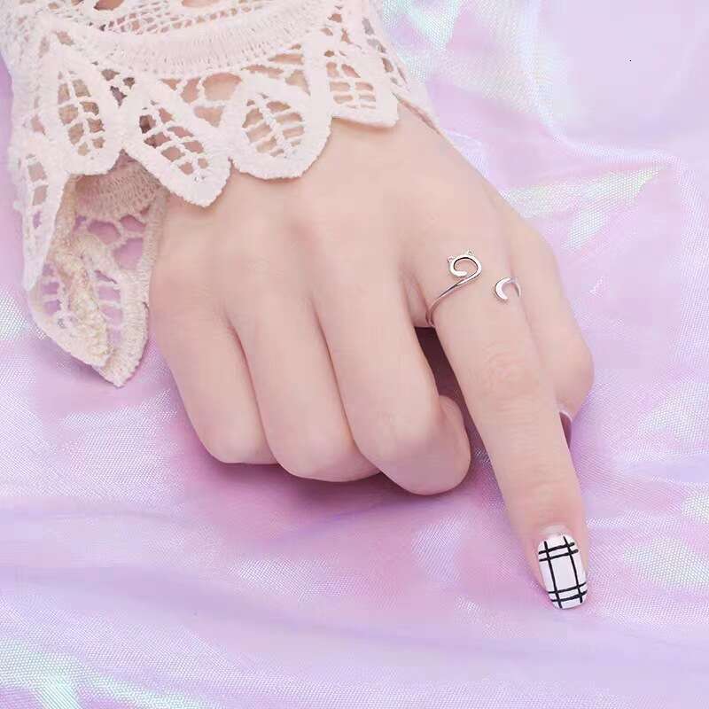 Fresh Hollow Simple Oil Drip Cat Crochet Thread Woven Tail Ring