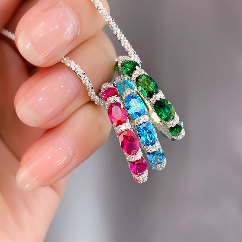 S925 sterling silver circular setting with elliptical diamonds, imitation high-carbon diamond band ring, fashionable and unique ring, pendant dual-use
