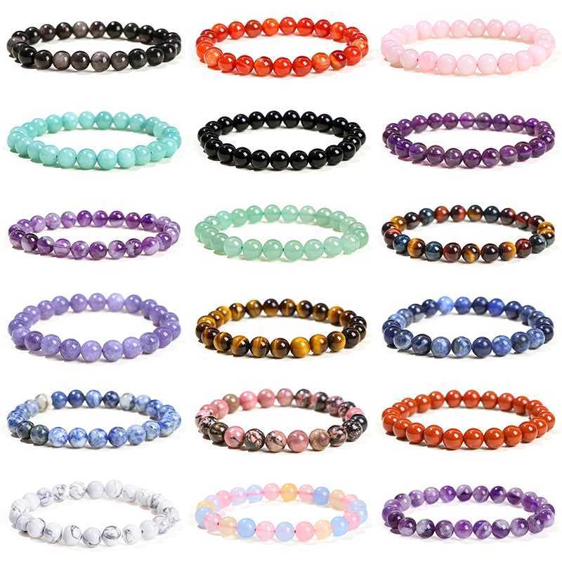 JD Natural Stone Beads Bracelet Amethyst Tiger Eye Crystal Quartz Agate Gem Beads Bangles Women Men Reiki Healing Jewelry Gift W250526