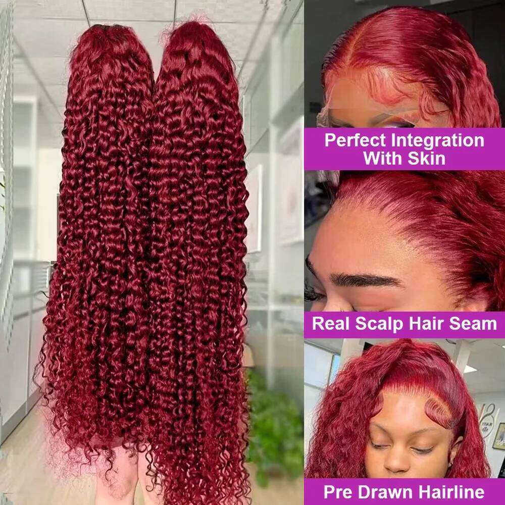 99J Bury Deep Wave 13x6 Front Human Hair Wigs For Women Pre Plucked Frontal Lace Wig