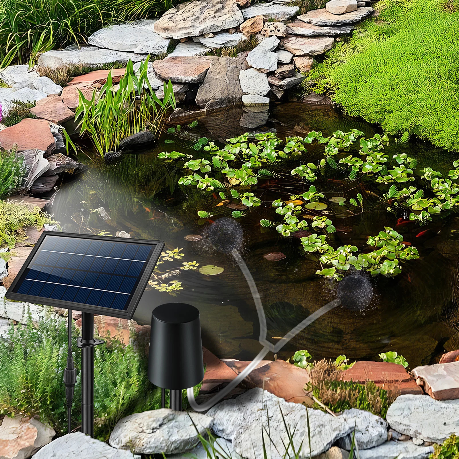 Solar Powered Air Pump Kit 10V 8W Solar Panel Air Pump with Pipe Air Stones 3 Working Modes Waterproof Solar Pond Aerator 250523