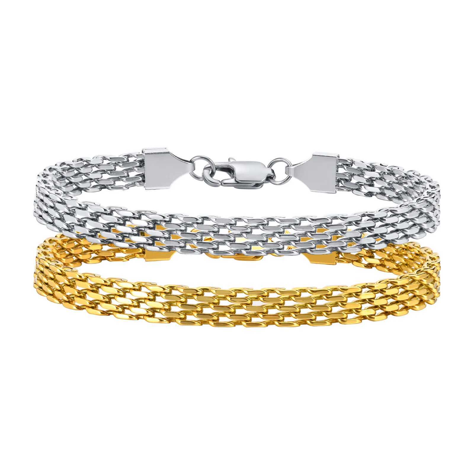 Chain Bracelet For Women Men Mesh Link Stainless Steel Bracelet Gold Plated Minimalist Stackable Jewelry W250526