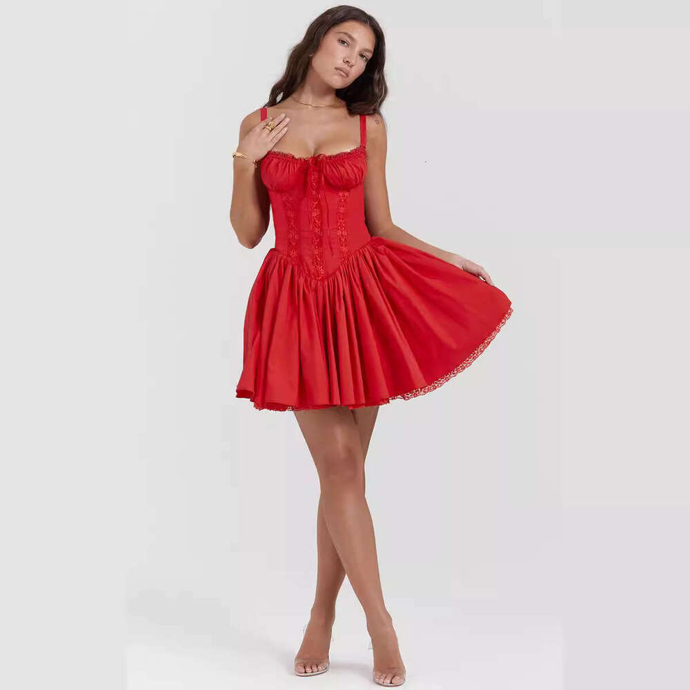 2025 Spring Summer New Sexy Women's Lace Patchwork Waist-Cinching Strap Dress
