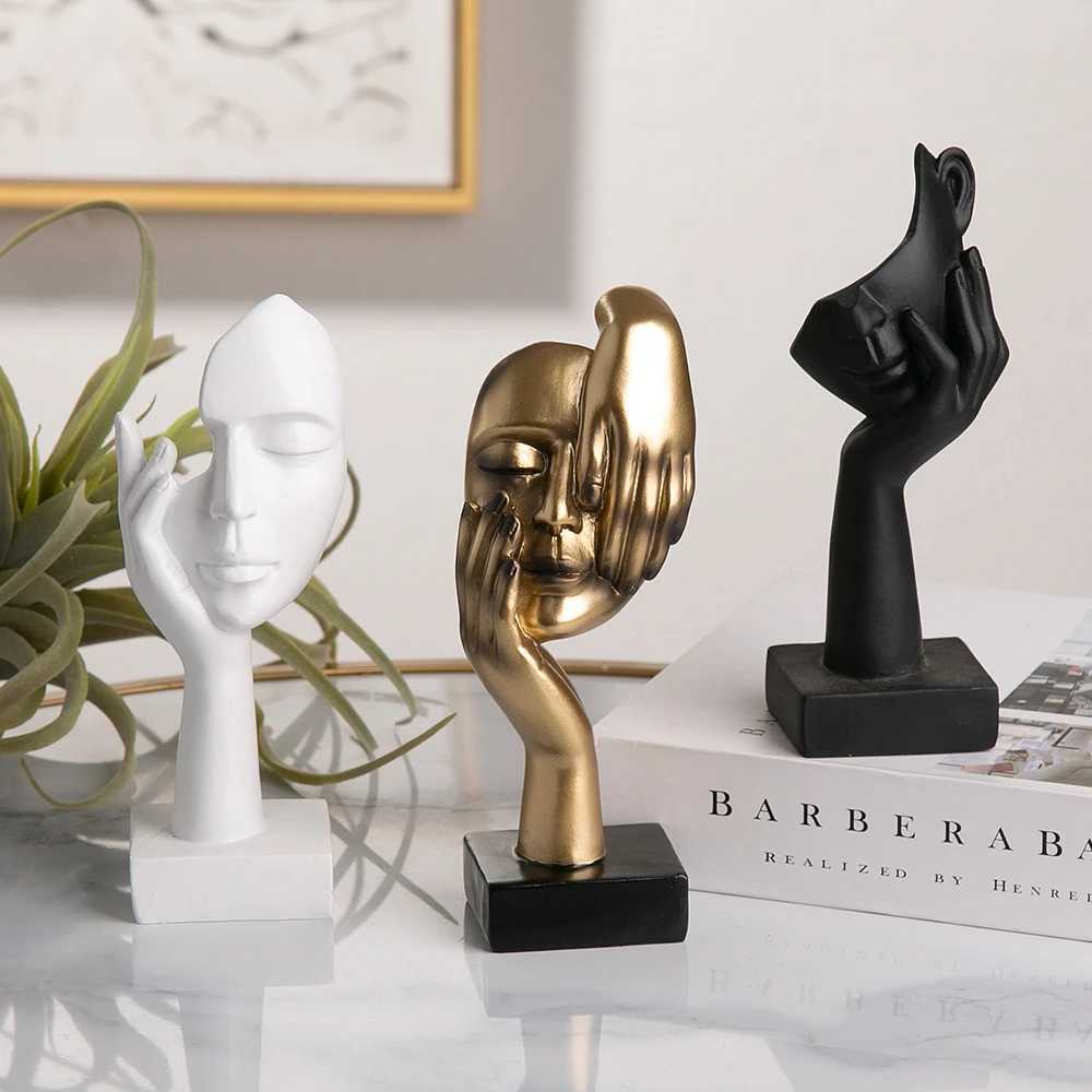 1pc Resin Abstract Statue Desktop Ornaments Sculpture Figurines Face Character Nordic Light Luxury Art Crafts Office Home Decor Y250524