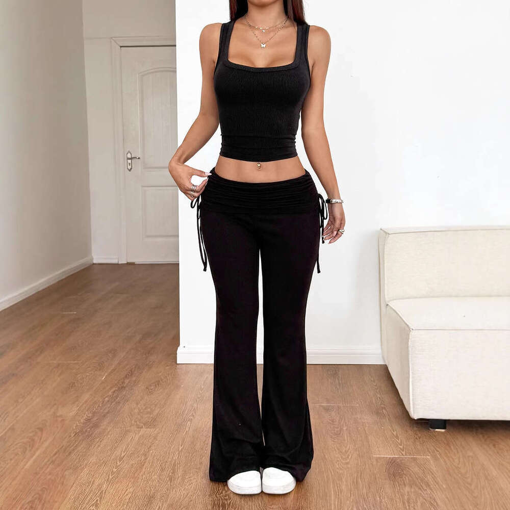 Y2K Sports Style Solid Color Women's Long Pants Set 2025 Spring Summer