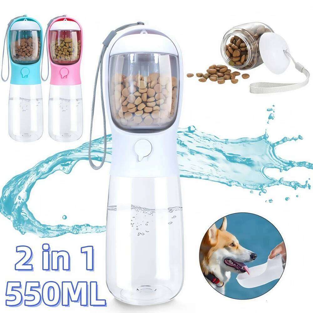 free shipping Portable 550ml Pet Water Bottle with Food Container 2-in-1 Leak-Proof Dog Cat Outdoor Walking Hiking Camping Feeding Drinking
