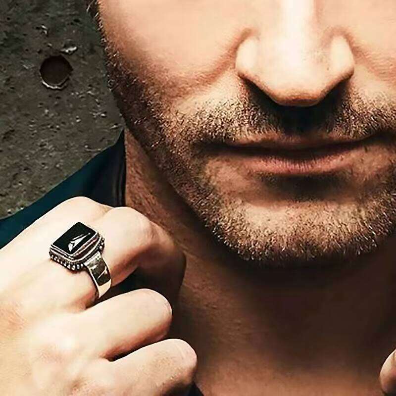 Solid Sterling Sier Lucifer Rings with Black Onyx Natural Stone Handmade Statement Ring TV Show Jewelry