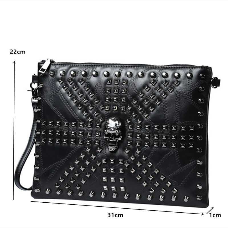 Fashion Skull Rivet Clutch Men Shoulder Bag Soft PU Leather Mens Clutches Handbags Wrist Bag Wallet A4 File Envelope Hand Bag W250527