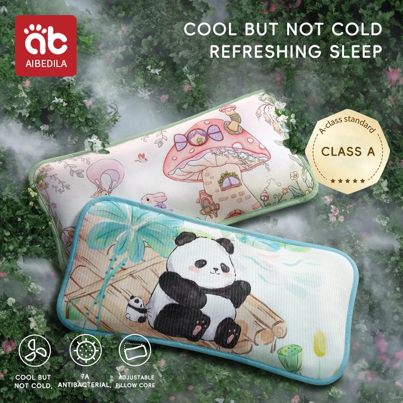 Children Sleeping Pillow For 06Y Kids Cartoon Panda Pillows Summer Breathable Cool Ice Silk Baby Bedding 250527