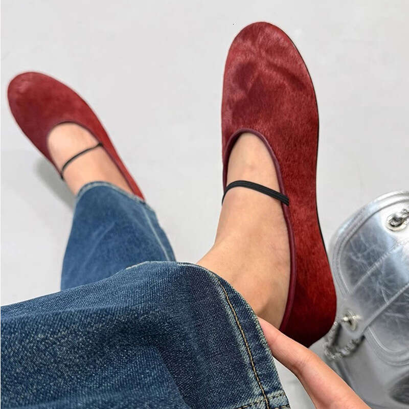 Sheepskin Version ~ French Style Round Toe Horsehair Strap Mary Jane Versatile Comfortable Flat Shallow Ballet Flats for Women