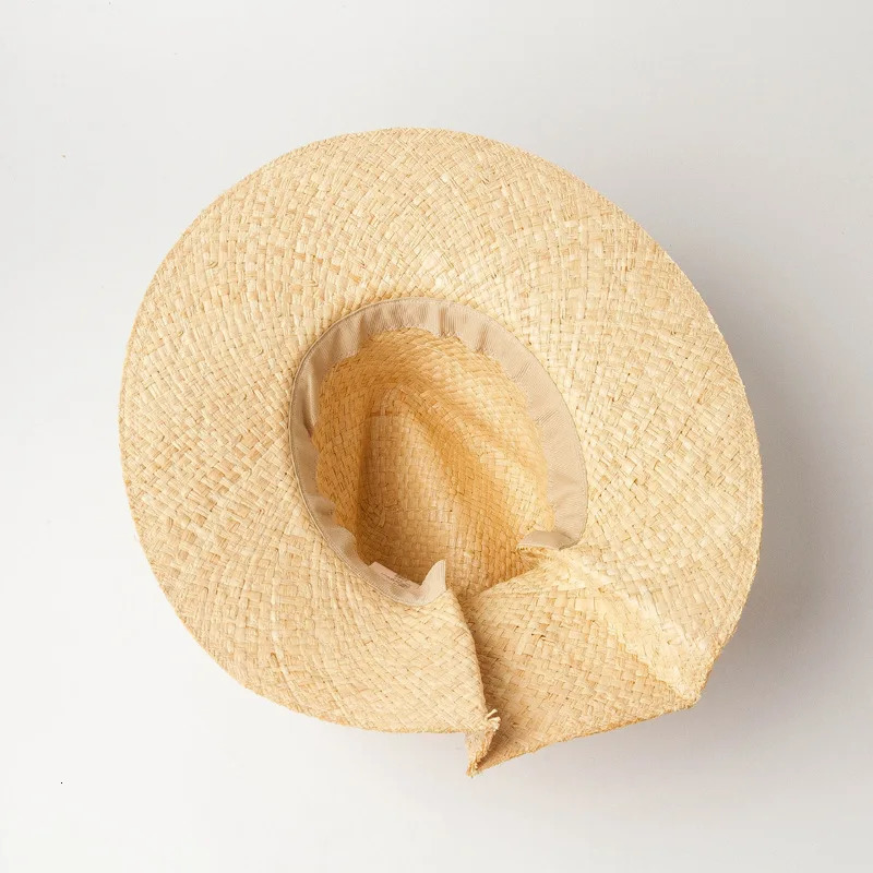 USPOP Spring Summer Wide Ribbon Bow Sun Hats Double-layer Hand-woven Raffia Jazz Hat Outdoor Sunshade Raffia Beach Straw Hat 250526