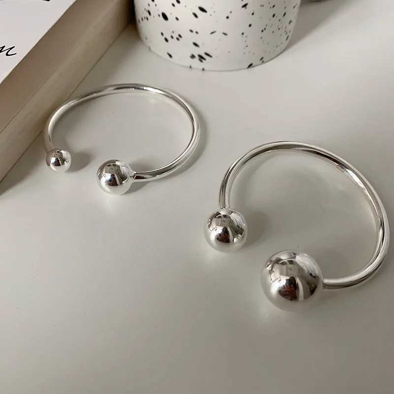 925 Sterling Silver Bangle Bracelet 2 Balls Geometric Polished Punk Stackable For Woman Girl Jewelry Gift Dropship Wholesale W250526