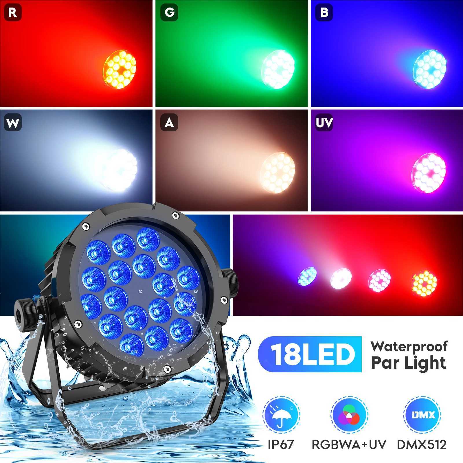 UKing 4PCS 150W LED Par Light 18x10W RGBWA+UV Waterproof 6in1 18LED Fixture Beads Stage Light DMX512 DJ Light for Disco Dance XJ250527