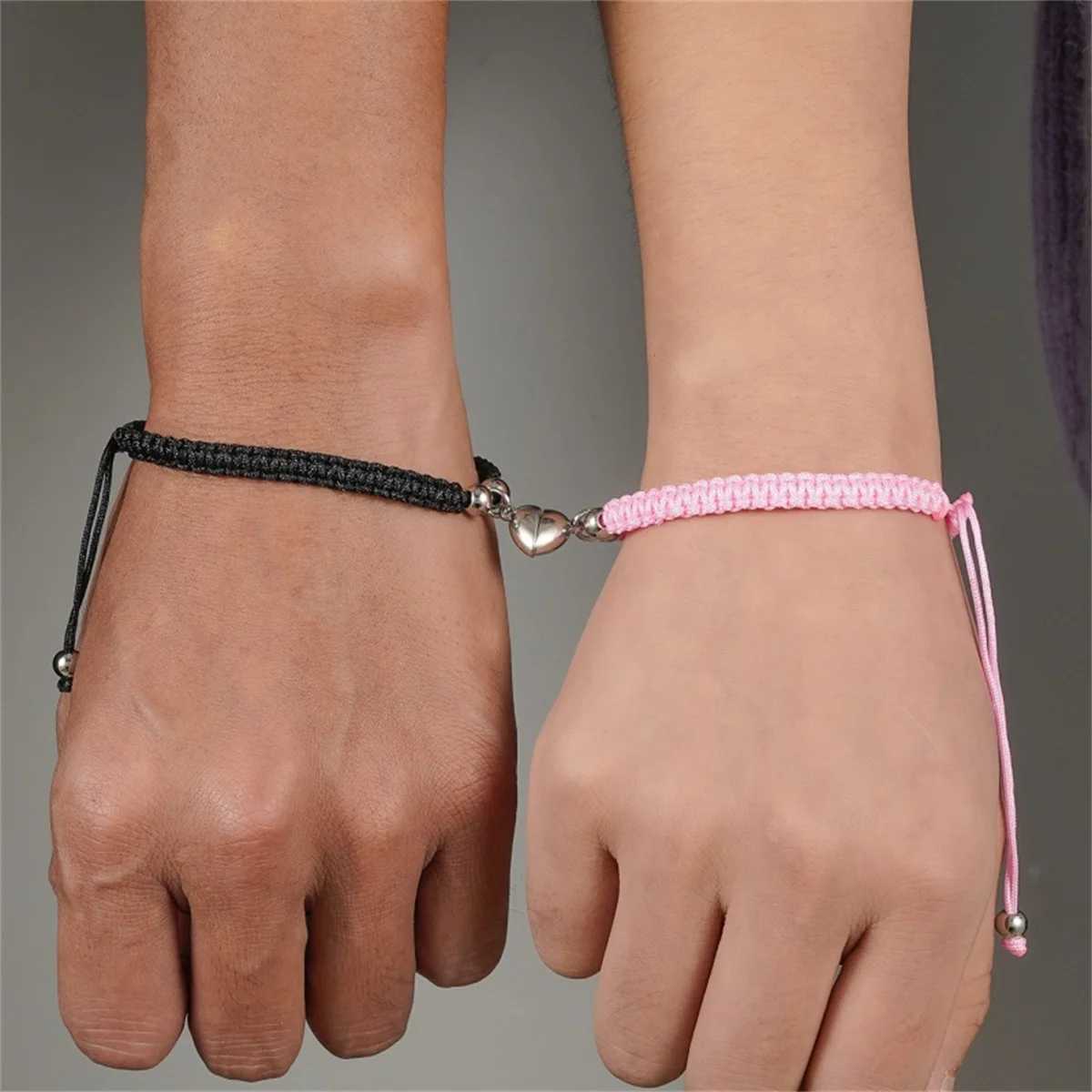 2Pcs/Set Romantic Heart Magnetic Attract Couple Bracelet For Women Men Fashion Braided Rope Matching Bracelet Friendship Jewelry W250526