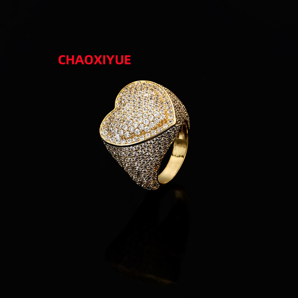 Custom Wholesale 925 Sterling Silver Jewelry Hip-hop New Copper Moissanite Heart-shaped Ring
