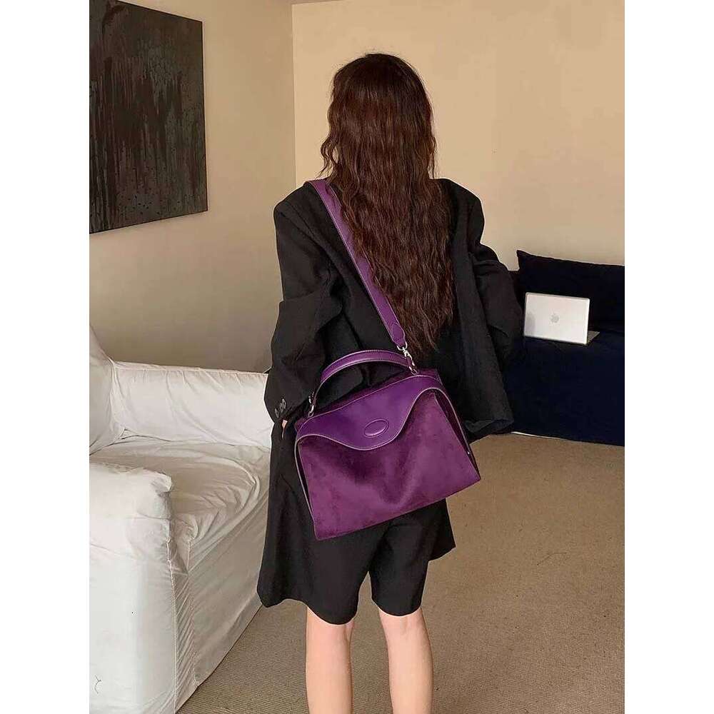 Hot Selling Suede Leather Boston Pillow Quality Women's Designer Patchwork Shoudler Bags Commuter Crossbody Bag Large Capacity