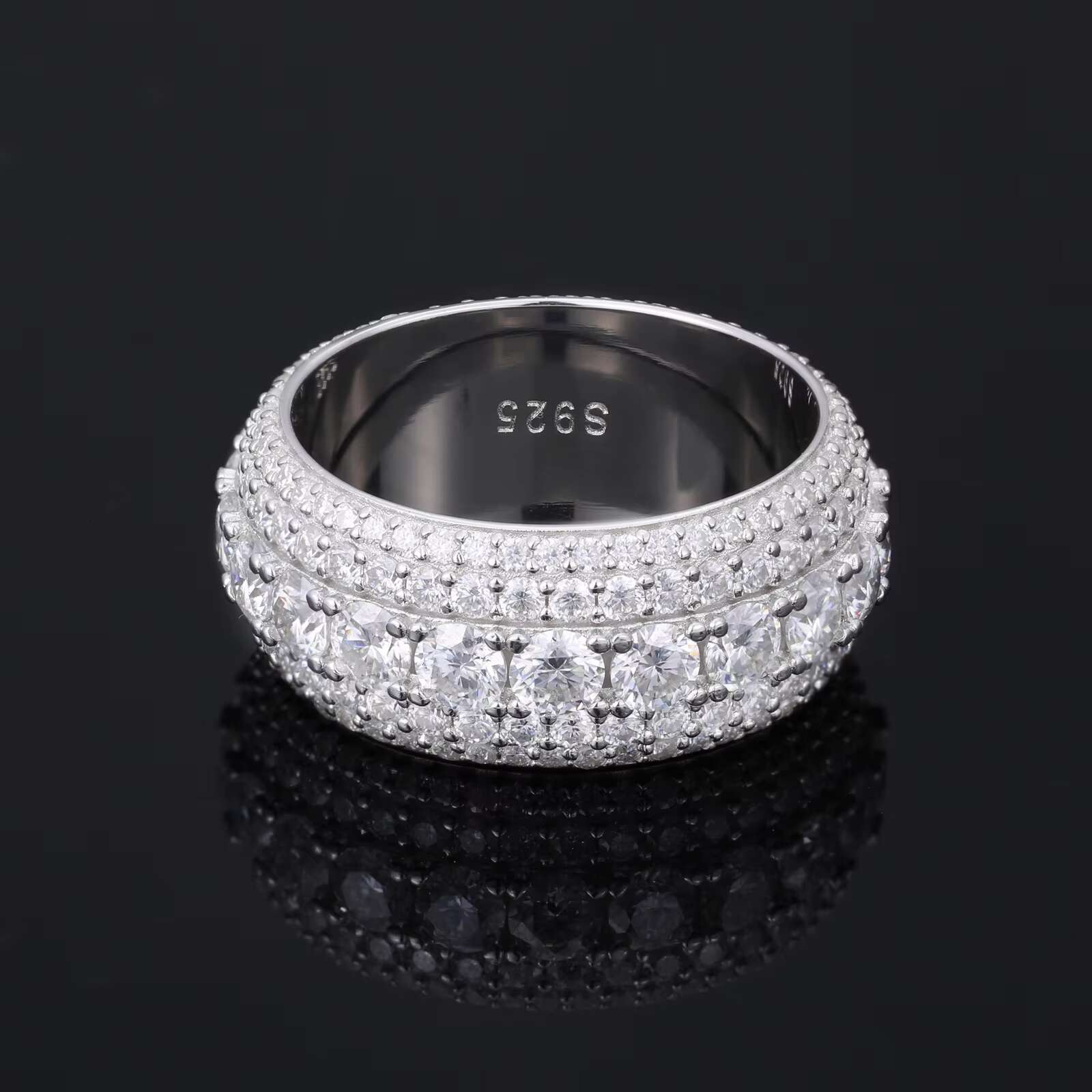 Luxury Hip Hop Jewelry Gift White Gold 925 Sterling Silver 5 Rows VVS Moissanite Diamond Wedding Finger Ring for Men Women
