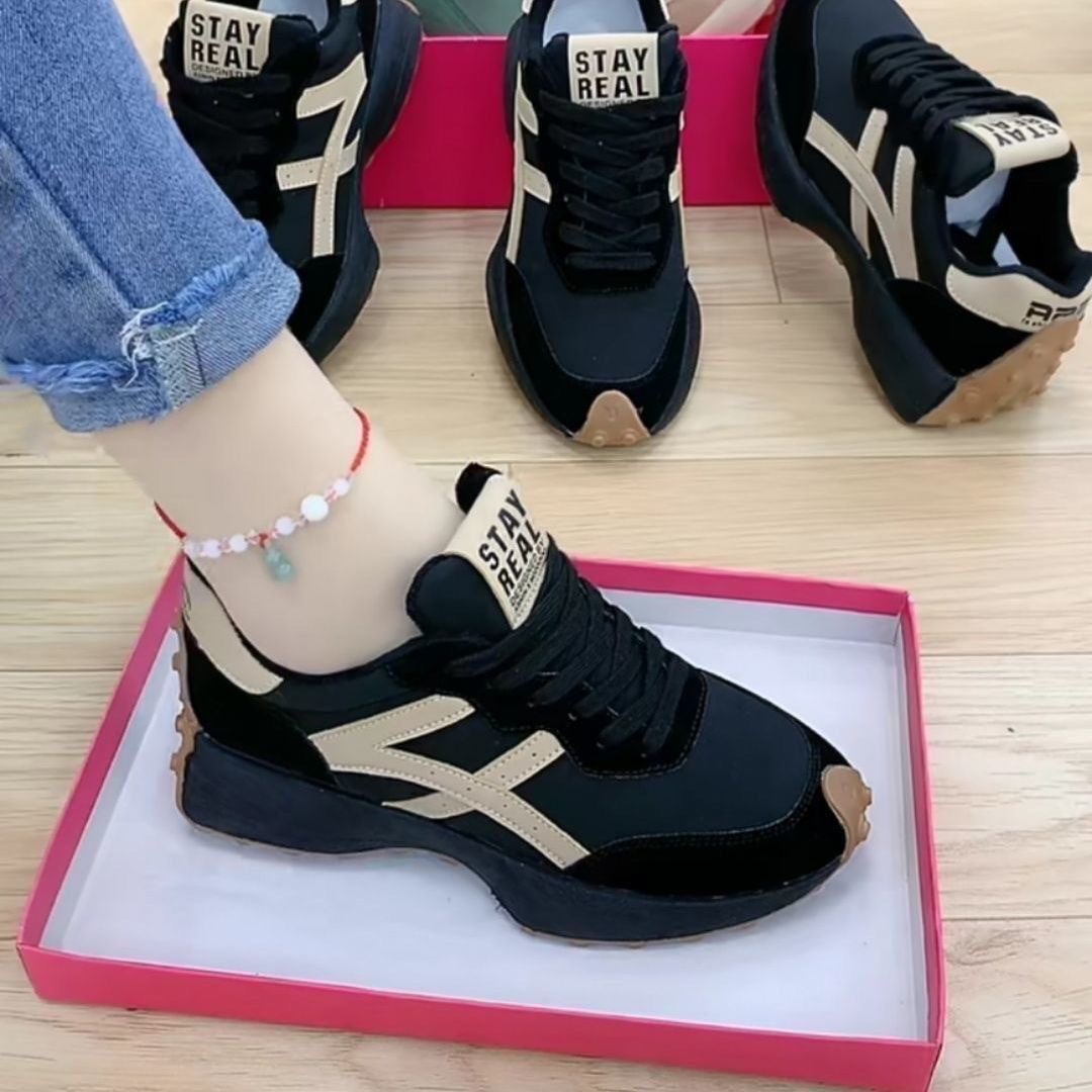 Free shipping designer Women's Lightweight Running Sneakers - Casual Dad Shoes with Lace-Up Closure, Versatile Flat Sole, Breathable Fabric & Fau