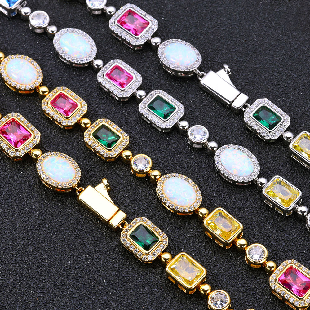 High Quality Colorful Tennis Chain Cuban Chain Necklaces Bracelet Colored Gemstone Jewelry Men Women Gift