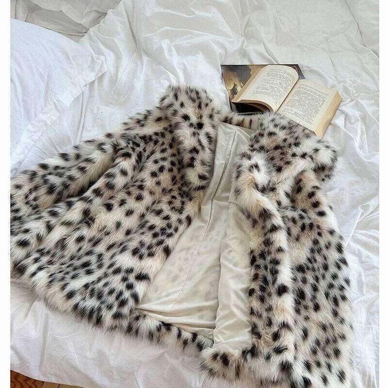 Thicke Jacket Women's Outwear Autumn Winter New Eco-Friendly Faux Fox Leopard Print Lapel Fur Coat