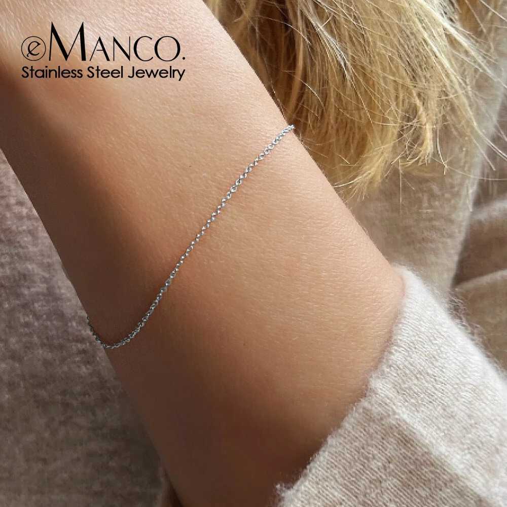 eManco Classic Dainty Chain Bracelet Women Trend Silver Color Hierarchical Stainless Steel Chain Bracelet For Women Jewelry W250526
