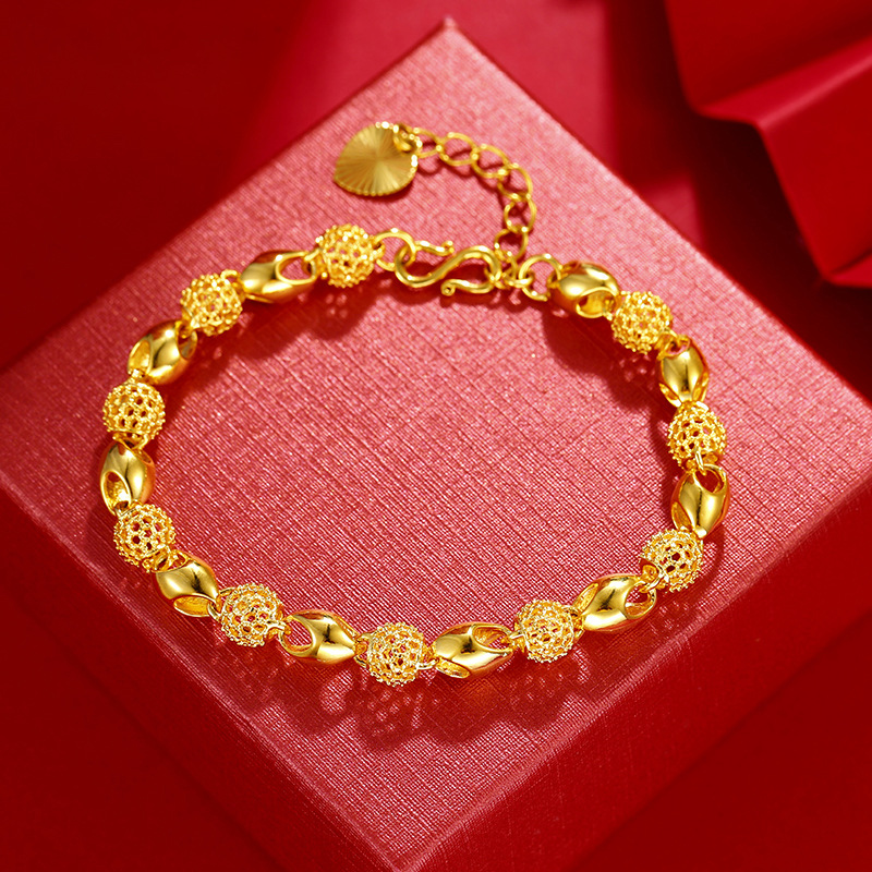 VOBIPY 14K Gold Plated Bracelets for Women Exquisite Beaded Chain Bracelet Bangle Wristband Pulseira Femme Wedding Jewelry Bijoux