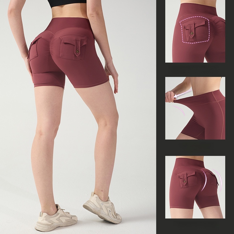 Women yoga pants gym shorts athletic short high waisted elastic skinny button quick dry frock pant outdoor running workout sports outfits size s-xl