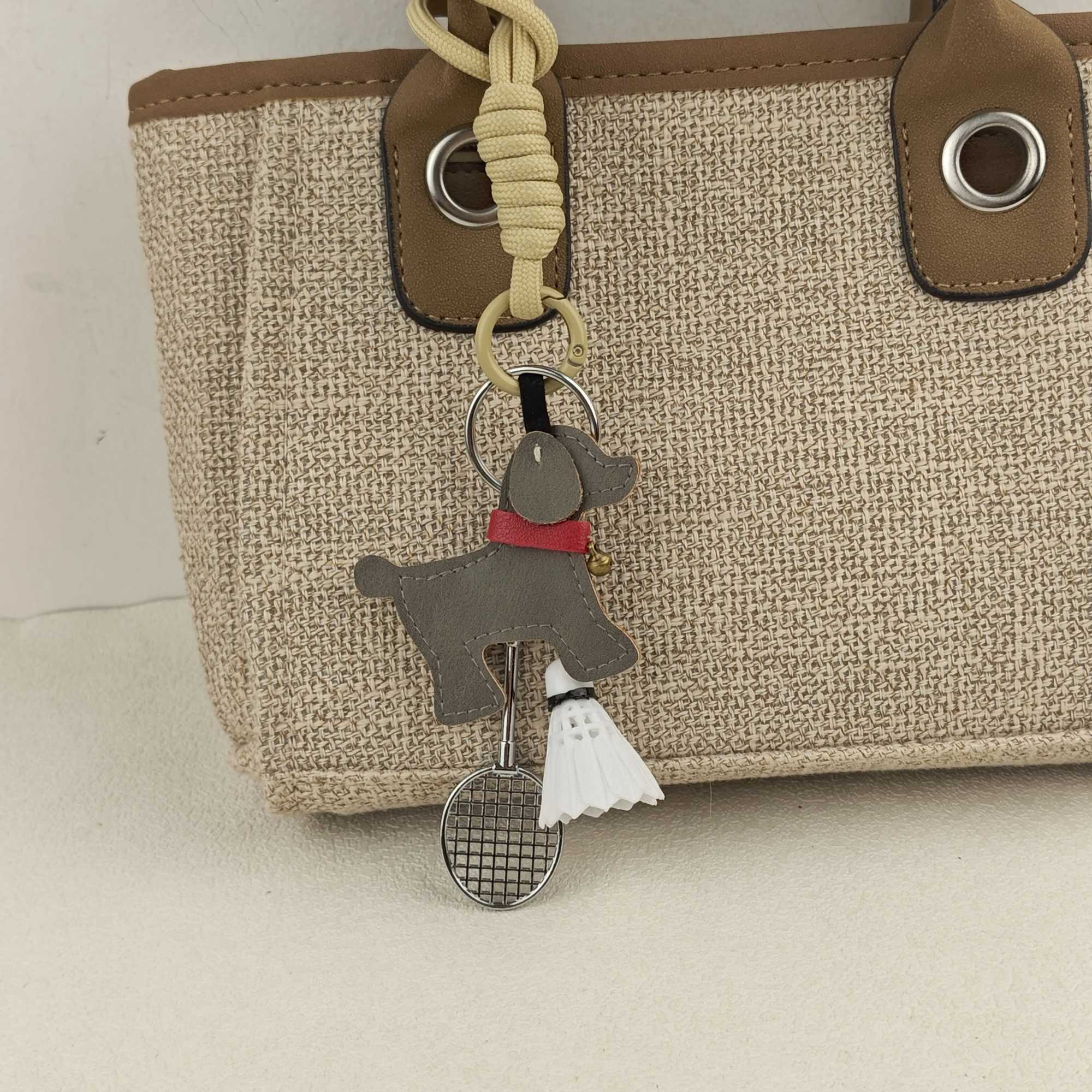 Cartoon Cute Leather Dog Bag Charm Tennis Golf Ball Badminton Pendant For Handbags Creative Fashionable Keychain Accessories W250526