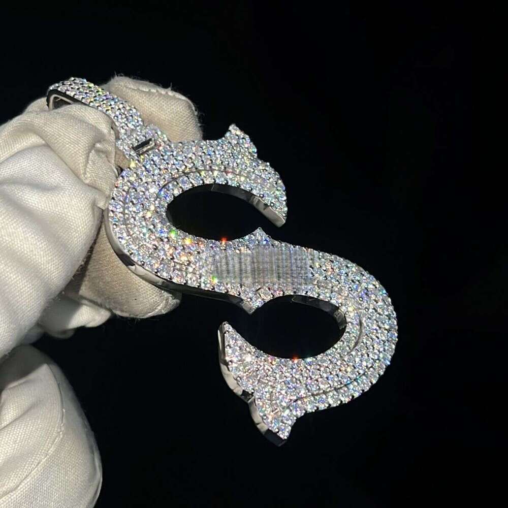 Sier A-Z Pendant Hiphop New Trendy Moissanite Custom Initials Necklace
