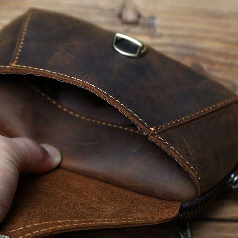 Designer Bag Retro Men S Mobile Phone Crazy Horse Leather Waist Top Layer Cowhide Clutch Cross Body Shoulder Bag NZPJ