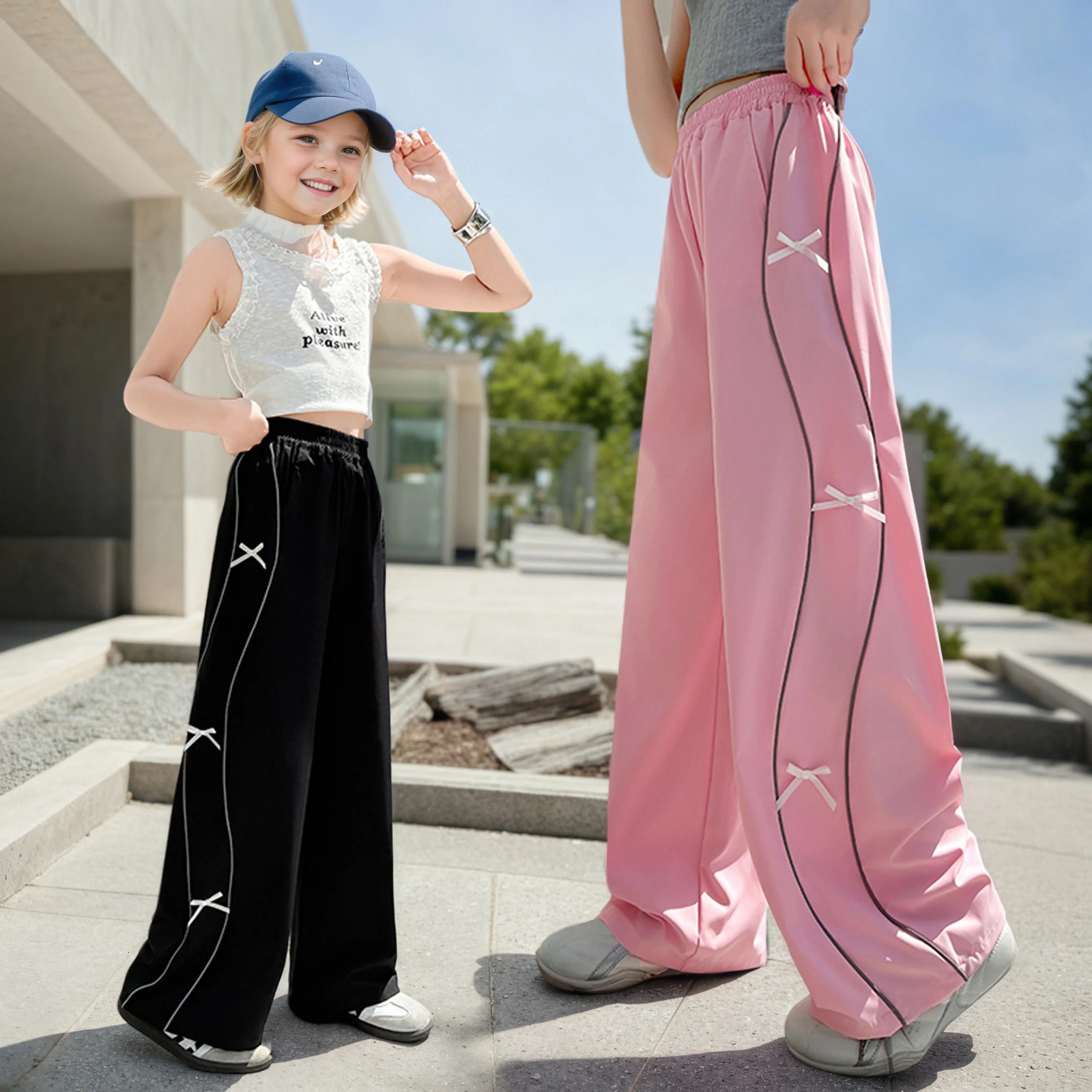 Girls Summer Thin Bow Quick Dry Pants Ice Silk Childrens Straight Outer Wear 515 Years Old 250527