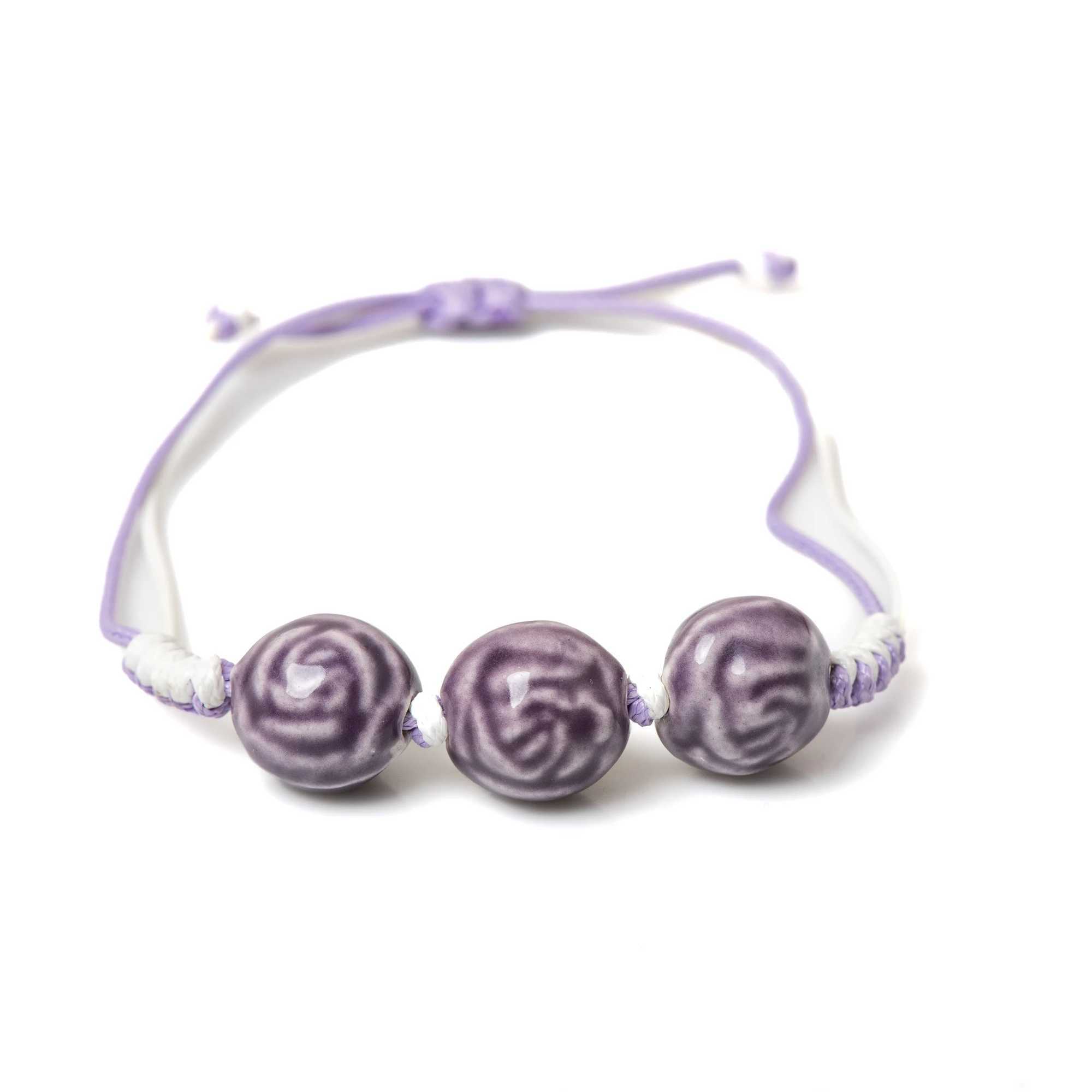 Purple Rose Ceramic Bracelet Handmade Adjustable Jewelry Vintage Style for Women 176 W250526