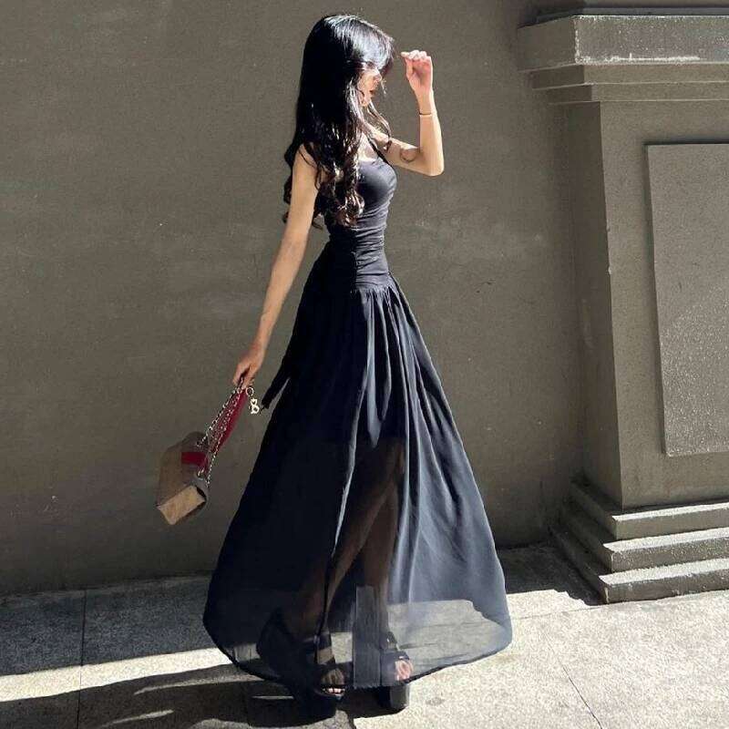 Hot Tight Dresses Elegant Slip Long Dresses Sexy Women Ruched Bodycon Solid Maxi Dress Spring Summer Temperament High Waist Vestidos Casual Knee Lengt