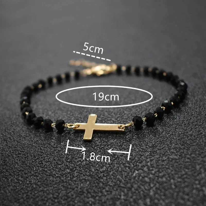 2020 Yeni Tasarm Rosary Stili Yanlara apraz Bilezik Siyah Boncuklu Altn Renk Zincir Bilezikler Kadnlar ve Kzlar iin W250526