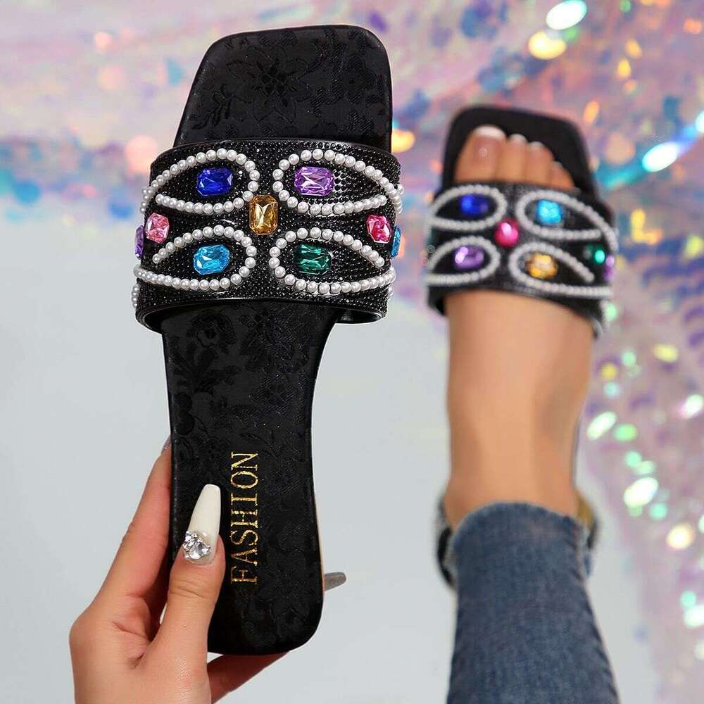 Summer Plus New Women's Sandals For Casual Wear 2025 Fashion Designer Sandals Flat Bottom Rhinestone Slippers Luxury Women's Shoes Wholesale