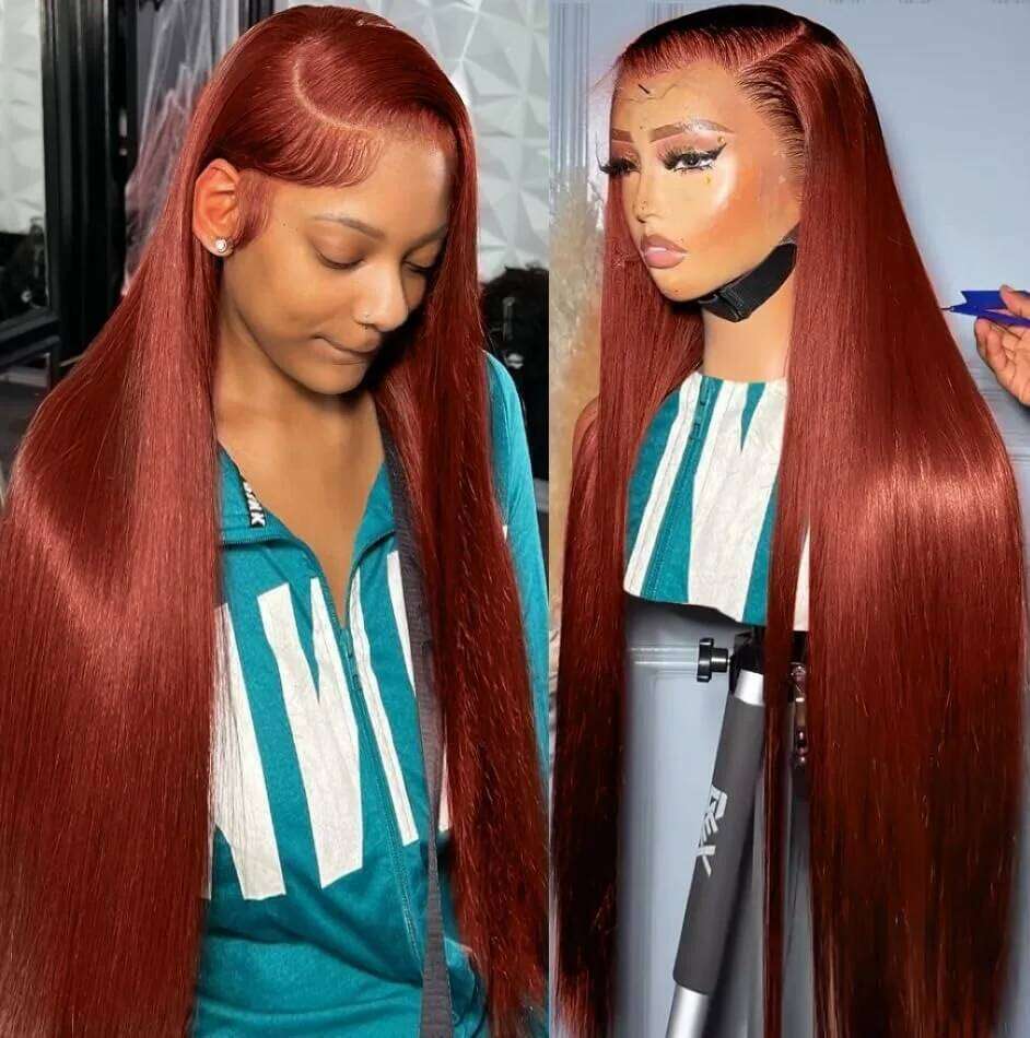 Reddish Brown Ultra-thin Invisible Lace Front Wigs Upgraded Tiny Knot 13x4 Straight Frontal Human Hair Wig For Women