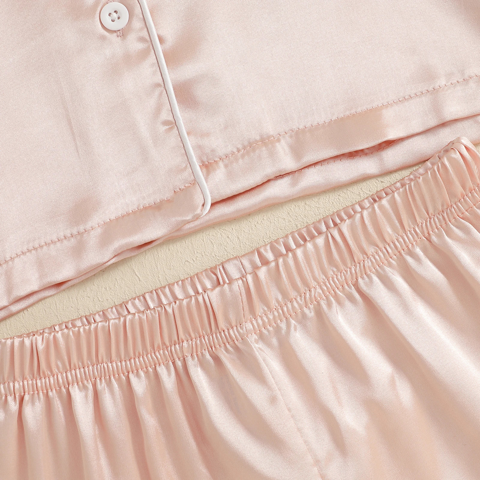 MISOWMNJOY Summer Baby Girls Pajamas Set Sleepwear Satin Feather Patchwork Button up Short Sleeves Shirt with Shorts Loungewear 250527