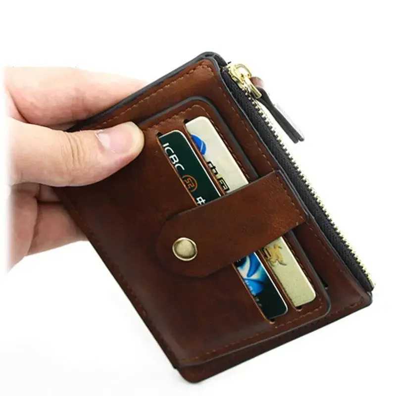 Men FAshion Credit ID Card Holder Wallet Male Slim Leather Wallets with Coin Pocket Designer Brown Business Purse Z250527