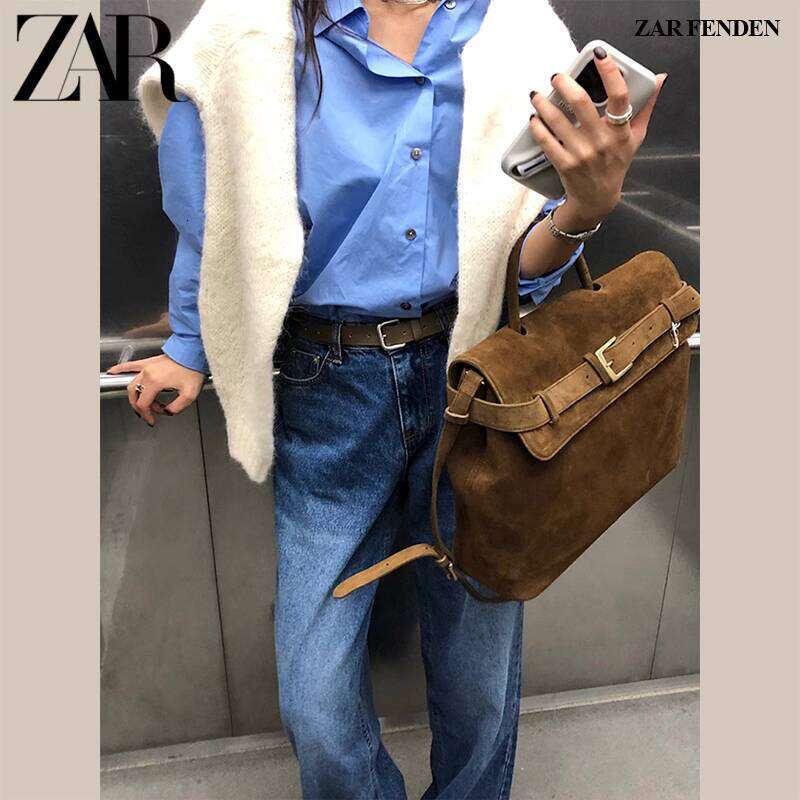 ZAR FENDEN Casual Buckle Nubuck Leather Briefcase Shoulder Crossbody Commuter Simple Niche Elegant Bag